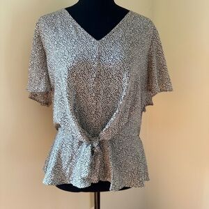 Women’s V-Neck Tie-Front Blouse in Black & White